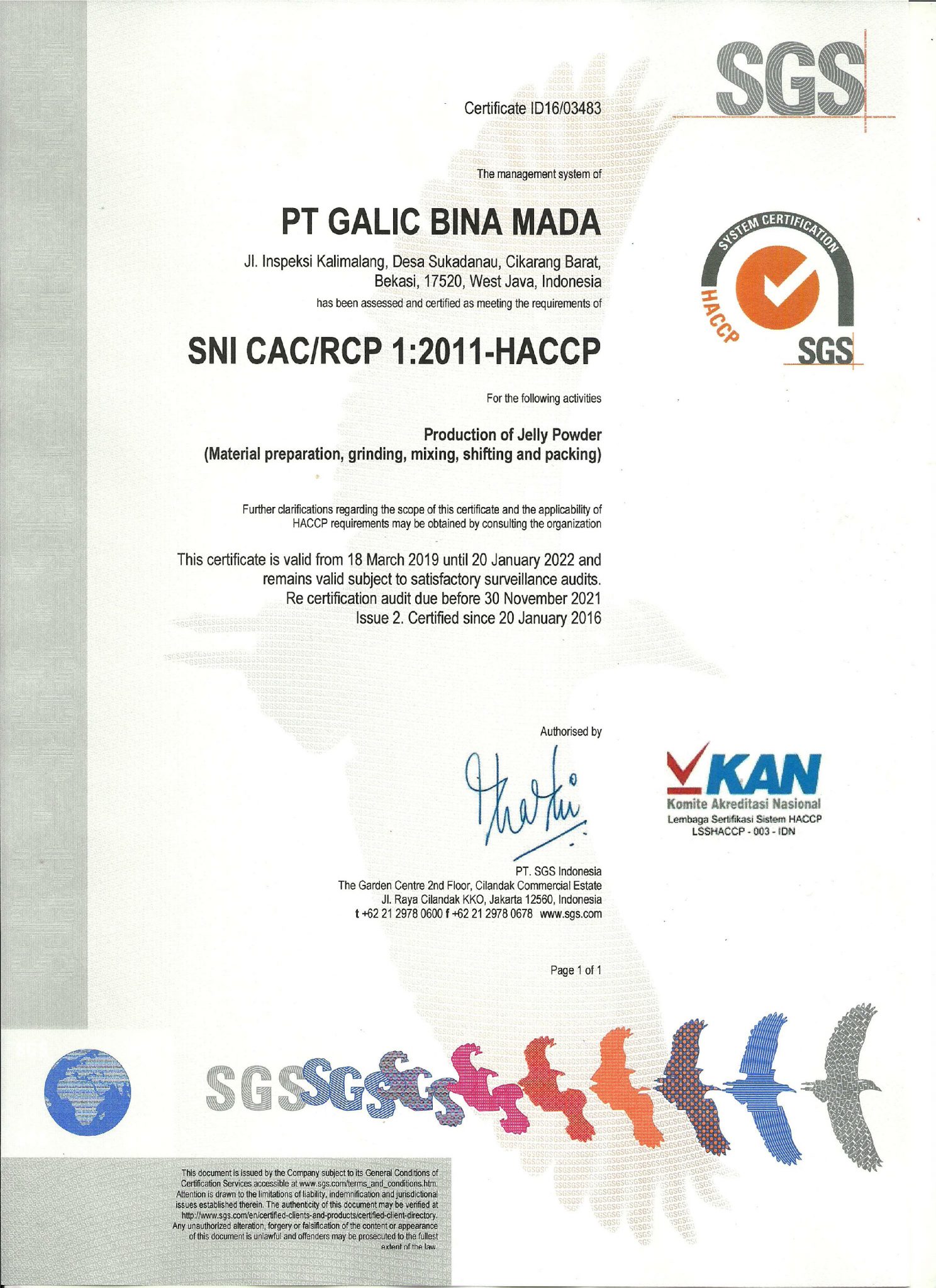 HACCP Certificate - PT Galic Bina Mada